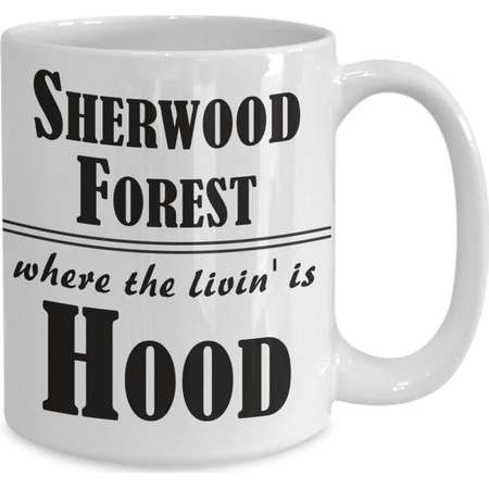Funny Robin Hood Archery Pun Mug Gift Idea for Punster Archery Buff - 11-ounce and 15-ounce Coffee Tea Cup thumb