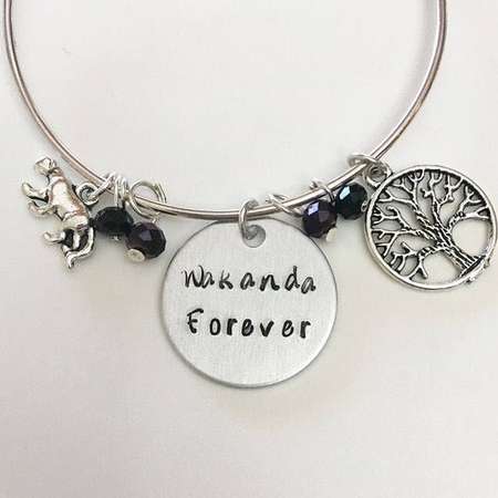 Wakanda Forever Black Panther T'Challa Okoye Shuri Nakia Dora Milaje Kimoyo Beads Marvel Inspired Adjustable Bangle Charm Bracelet thumb