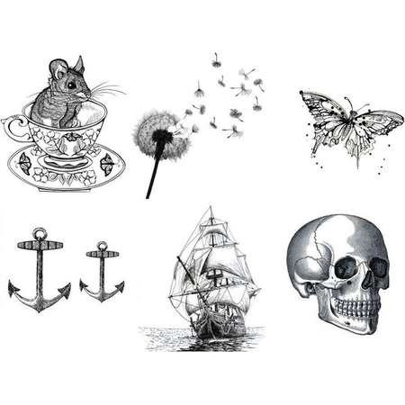 Temporary Tattoo - Vintage Items 1/2 sheet - Set of 6 / Tattoo Flash thumb