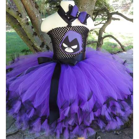 Raven Teen Titans tutu inspired costume---With Hair Bow---Great for Birthdays, Photos, Cake Smasher, Pageants or Just for Fun--- thumb