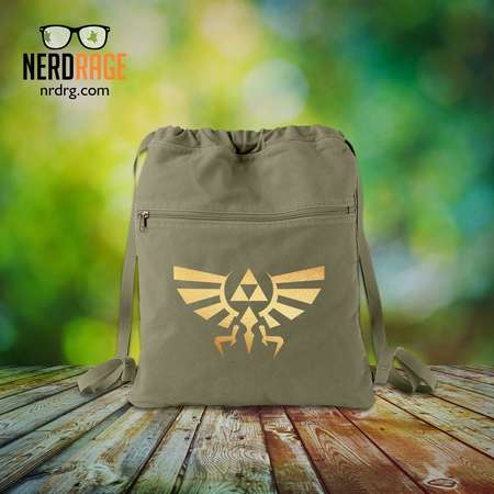 Zelda Canvas Cinch Bag, The Legend of Zelda Cotton Canvas Bag, Gold Emblem Backpack, Gift for Him, Gift for Her, Zelda Drawstring Backpack thumb