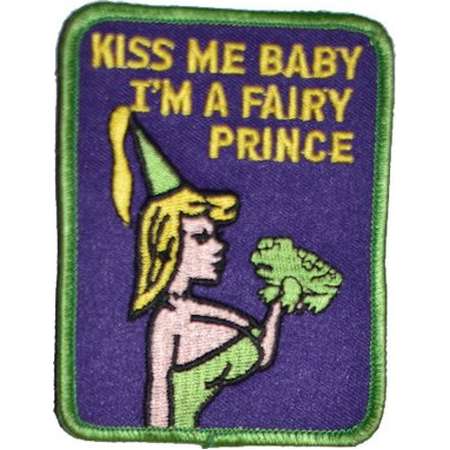 Kiss Me Baby I'm A Fairy Prince, Charming Embroidered Iron-on Vintage Patch - Frog Flirty Funny Conversation Starter Patch Jacket Patch e2 thumb