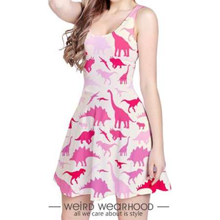 Pink Reversible Sleeveless Party Dress Onepiece with Dinosaur Painting Design (Jurassic Park Edition) thumb