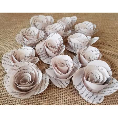 2 Dozen Outlander Book Page Flowers 24 Paper Roses - No Stems- Wedding Decor - Baby Shower - Birthday - Recycled Book - Recycled Art thumb