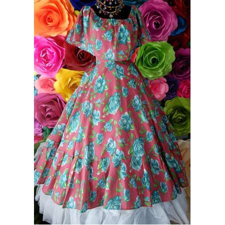 Mexican PINK dress with top Handmade- Beautiful- Frida Kahlo style- womans mexican boho coco theme party day of the dead costume thumb