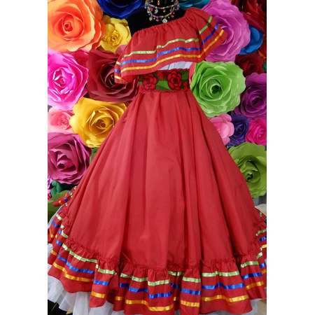 Mexican red dress with top Handmade- Beautiful- Frida Kahlo style- womans mexican boho coco theme party day of the dead costume 90CM thumb