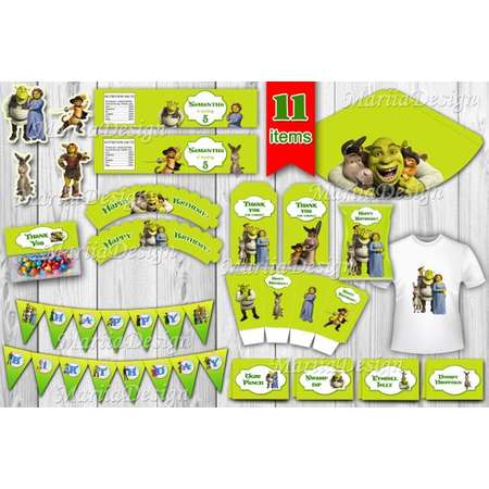 Shrek Party Package, Shrek Printable kit, Shrek Party Supplies, Shrek Printable, Shrek decoration, Shrek Birthday Kit - ONLY FILES thumb
