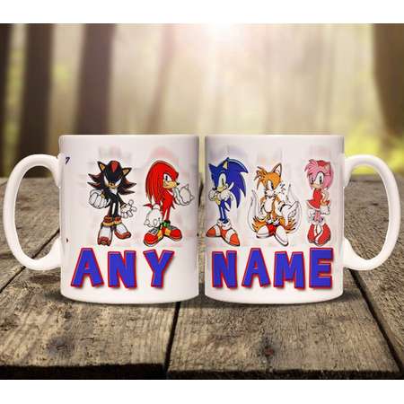 Personalised Sonic the Hedgehog mug cup. Print any name message or text. Tea Coffee Birthday Christmas Gift Personalized Cartoon Kids game thumb