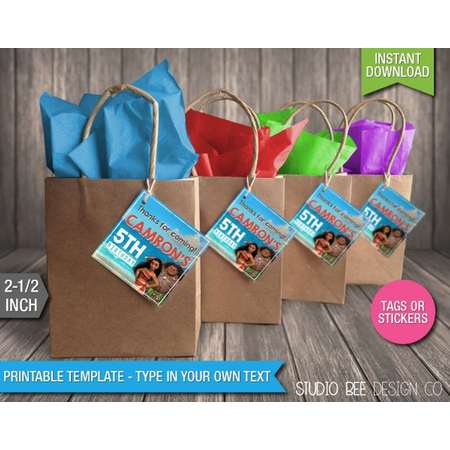 Moana Birthday Favor Tags - INSTANT DOWNLOAD - Printable Disney Moana Bag Tags or Stickers - DIY Personalize & Print (MOst02) thumb
