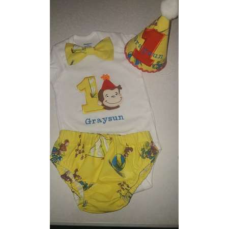 Curious George cake smash outfit, First Birthday outfit, Birthday Boy cake smash Outfit, Cat in the Hat Birthday outfit thumb