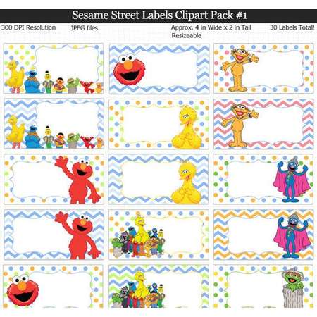 Sesame Street Labels Clipart Pack - Elmo Party Food Labels, Cookie Monster, Big Bird, Grover, Bert Ernie, Oscar, Abby Cadabby, Book Labels thumb