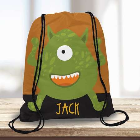Friendly Alien Monster Halloween Personalized Drawstring Trick or Treat Candy Goodie Goody Bag Backpack Sack Custom Tote Bag Child thumb