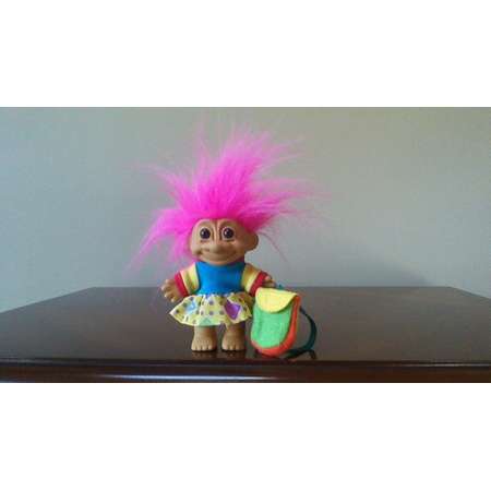 Vintage Russ Troll Doll First Day of School with Backpack Pink Hair Trolls 5" Back to School Gift Present thumb
