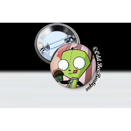 Invader Zim GIR Cupcake Pin - Animation Cartoon Brooch - Jhonen Vasquez Button - Robot Comic Book Alien Accessory Gift - Glass Pin or Button thumb