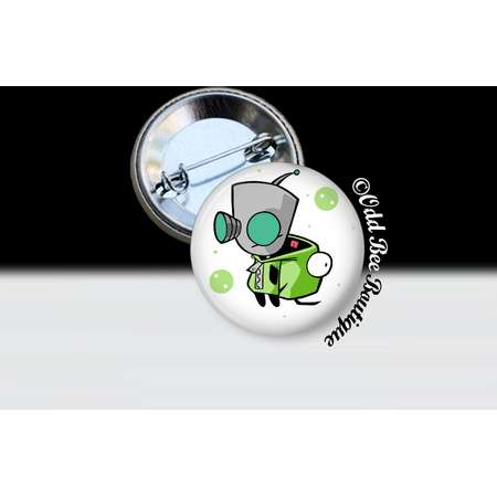 Invader Zim GIR Pin - Animation Cartoon Button - Jhonen Vasquez Accessory - Robot Comic Book Alien Gift - Silver and Glass Pin or Button thumb