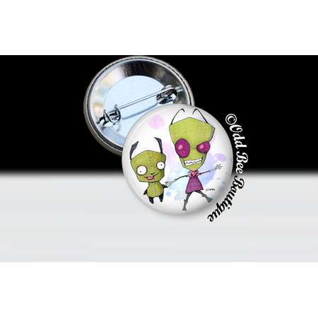 Zim and Gir Invader Zim Pin - Animation Cartoon Brooch - Jhonen Vasquez Button - Robot Comic Book Alien Accessory Gift - Glass Pin or Button thumb