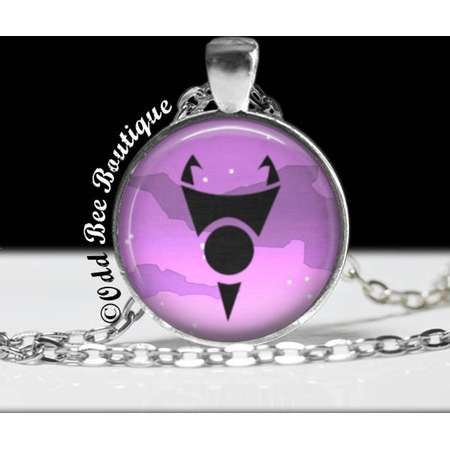 Invader Symbol Necklace - Animation Cartoon Jewelry - Jhonen Vasquez - Robot Comic Book Alien Jewelry - 1" Silver and Glass Pendant thumb