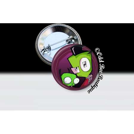 Zim and Gir Invader Zim Pin - Animation Cartoon Button - Jhonen Vasquez Accessory - Robot Comic Book Alien Gift - Glass Pin or Button thumb
