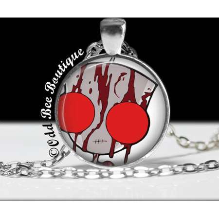 Invader Zim Bloody GIR Necklace - Animation Cartoon Jewelry - Jhonen Vasquez - Robot Comic Book Alien Jewelry - 1" Silver and Glass Pendant thumb