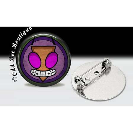Invader Zim Pin - Animation Cartoon Brooch - Jhonen Vasquez Button - Robot Comic Book Alien Symbol Accessory Gift - 1" Silver and Glass Pin thumb