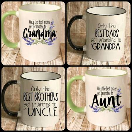 Only the best dads get promoted to Grandpa Only best moms...grandma coffee cup mug New grandma grandpa gift, New aunt uncle gift Baby reveal thumb
