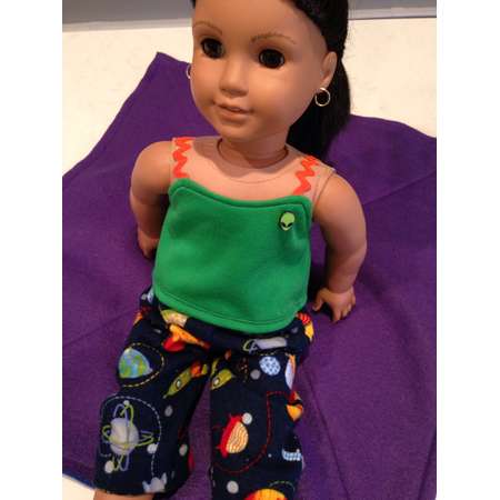 ALIEN INVASION PAJAMAS-Fits 18in Doll like Ag Doll, Galaxy, 2 Piece Sleepwear, T-Shirt, Pants, Planets, Luciana, Astronaut, Stars, Rocket thumb