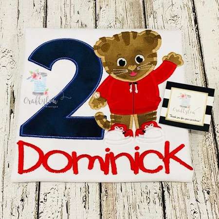 Daniel Tiger Neighborhood Inspired Birthday shirt, Applique Embroidered Toddler T-shirt, Embroidered T-shirt thumb