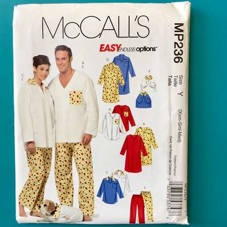McCalls 236 Mens Misses Dog Pajamas Nightshirt Matching Family Set XS S M Sewing Pattern Uncut thumb