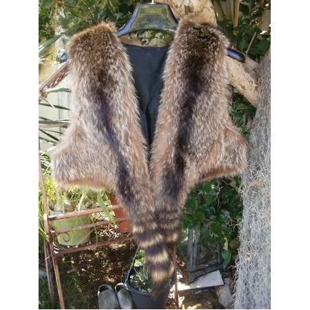 Unusual Unisex Raccoon Fur Cropped Vest w/Tails Game of Thrones Hippie Costume S-XS thumb