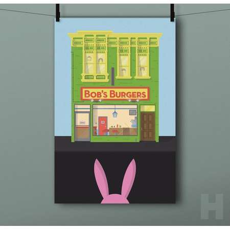 Bob's Burgers Building Print - Belcher, Family, Restaurant, Bob, Lina, Tina, Gene, Louise, Illustration, Animated Sitcom, TV, Poster thumb