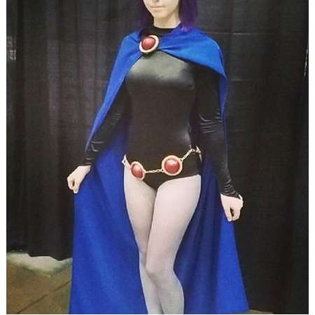 Raven Teen Titans Cloak and Accessories - custom costume, blue cloak, bodysuit, cosplay, adult costume, leotard, orb belt, orb pins, anime thumb