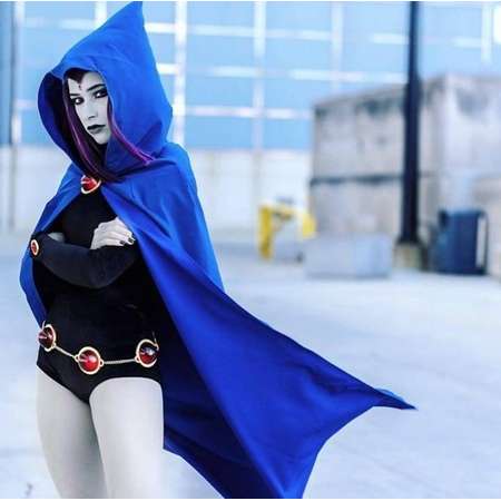 Raven Teen Titans Cosplay Set - custom costume, blue cloak, wrist cuffs, raven leotard, Raven gem set, raven orb belt thumb