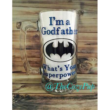 I'm a godfather what's your superpower, godfather beer mug, godfather gift, godfather glass, gift for him, personalized gift for godfather thumb