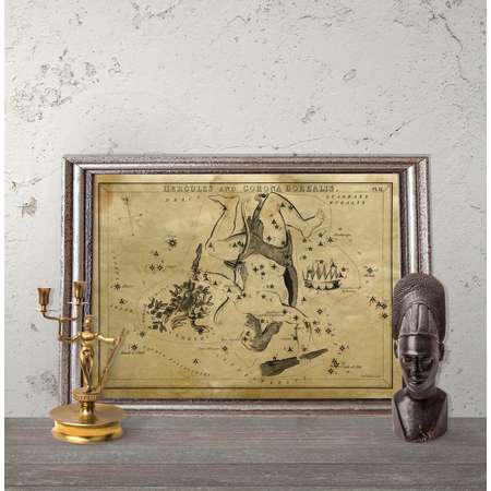 Astronomy wall decor, astrological print, Hercules and Corona Borealis constellation poster,  stellar print, ancient book page art thumb