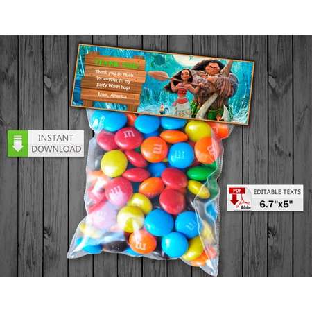 Princess Moana Treat Bag Toppers party, Moana candy Bag Topper, Moana Birthday Candy Bags, Moana bag toppers party favor, Candy topper thumb