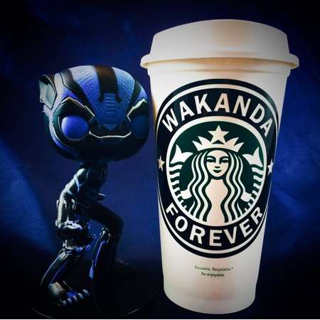 Marvel Comics Black Panther inspired "Wakanda Forever" Starbucks Travel Cup thumb