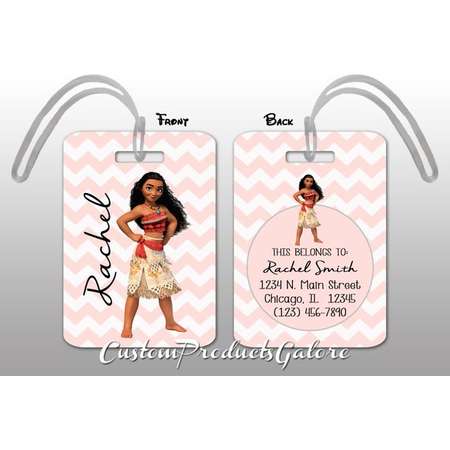 Moana Luggage Tag, Personalized Bag Tag, Disney Luggage Tag, Great For Suitcases, Backpacks or Lunch Boxes, Chevron thumb