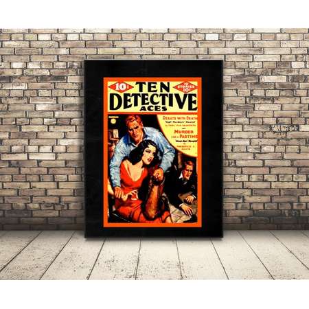 Comics Detective Blank Poster of Gum Shoe with Pin-Up in Sexy Red Dress. Pulp Fiction Comic Book Cover Art For Wall or Home Decor. Vogue Gun thumb