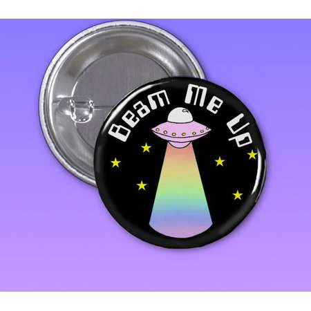 Alien Abduction - Beam Me Up 1 1/4 Inch Pin-back button, Backpack pin, backpack Button thumb