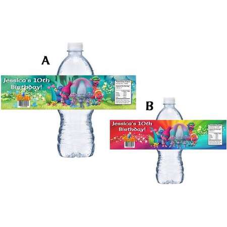 10 Glossy Dreamworks Trolls Personalized Water Bottle Labels Wrappers Birthday Party Favors Custom thumb