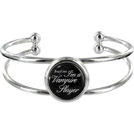 Trust Me I'm A Vampire Slayer On Silver Plated Bangle in Organza Gift Bag thumb