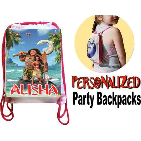 MOANA Party, 13 Personalized Party Backpacks, Moana Drawstring Backpack, Moana Favor Bags,8"x10.5"inches FREE PERSONALIZATION thumb