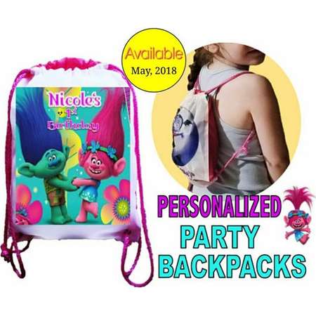 Trolls Party, 10 Personalized Party Backpacks, Trolls Themed Drawstring Backpack, Trolls Favor Bags,8"x10.5"inches FREE PERSONALIZATION thumb