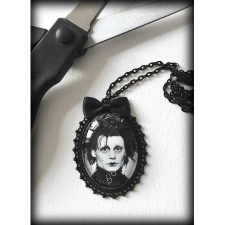 Edward Scissorhands Statement Necklace, Gothic Pendant, Glass Cameo, Gothic Jewelry, Tim Burton, Johnny Depp, Movie Jewelry, Gothic Gift thumb