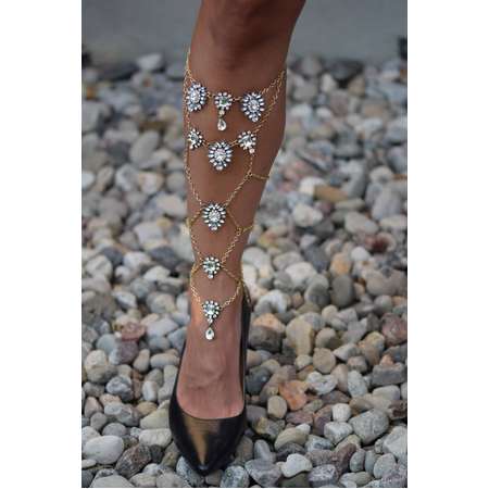Wedding gift - Elegant Crystal Leg chain | Statement body jewellery gold evening dress accessory wonder woman valentine glamorous piece thumb