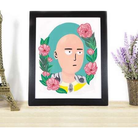 One Punch Man (Saitama) Anime Gouache Watercolor Wall Art Print *FREE SHIPPING* thumb