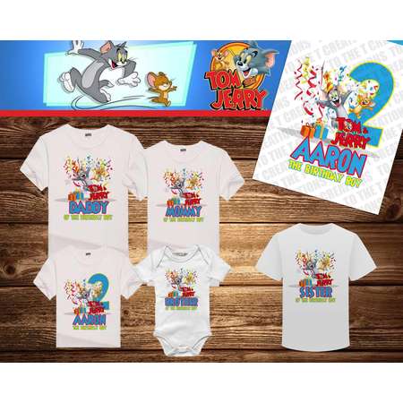 Tom and Jerry Personalized Birthday Shirt - Tshirt - Onesie - Mom - Dad - Sister - Brother - Any Name- Add Tutu Headband -Choose your colors thumb