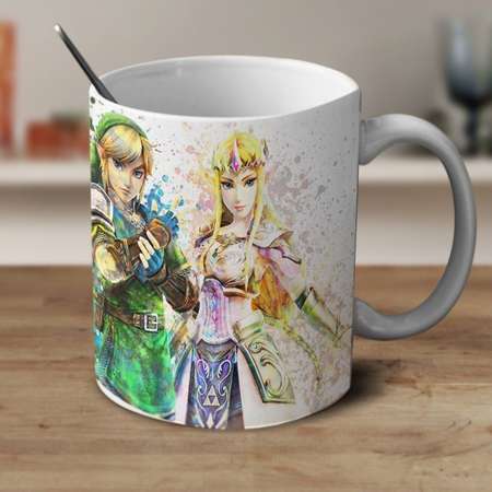 Princess Zelda and Link Mug, Legend of Zelda Mug, Zelda Mug, Zelda Watercolor Mug, Zelda Coffee mug, Zelda Cup thumb
