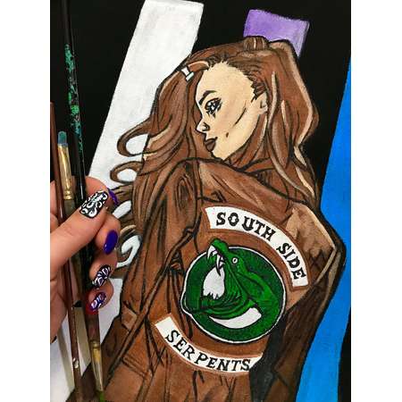 South Side Serpents - Riverdale - portraits from the photo - Hand painted sweatshirt Jacket painting sweatshirt art work sweatshirt art thumb