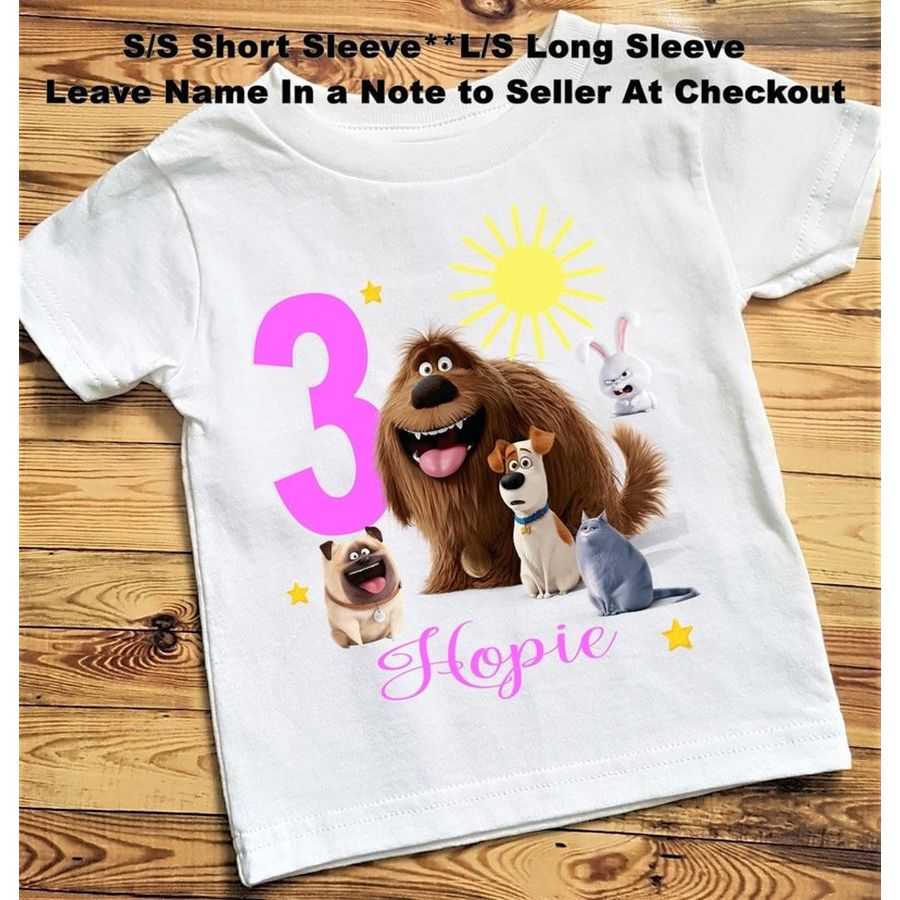 NEW CUSTOM PERSONALIZED SECRET LIFE OF PETS BIRTHDAY T SHIRT PARTY ADD NAME 